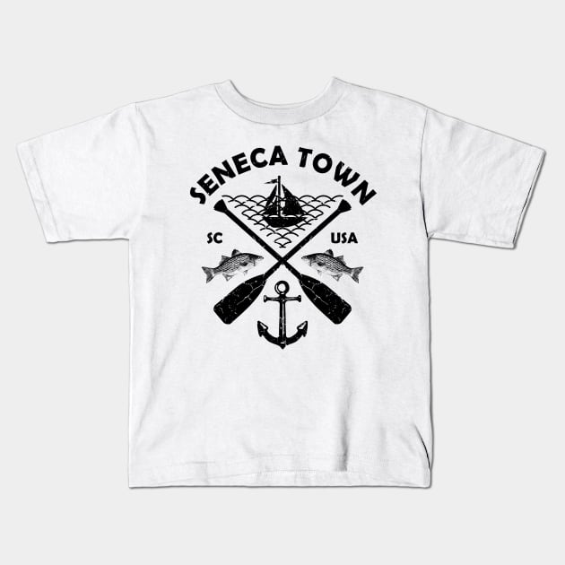 Seneca Lake Town, South Carolina, Fishing Boat Paddle Adventure Kids T-Shirt by JahmarsArtistry - APA